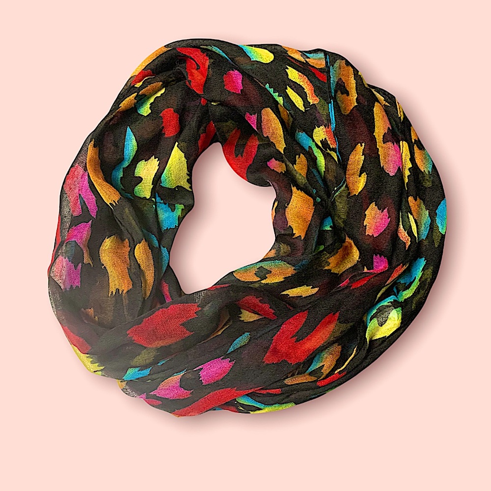 Sheer rainbow animal print infinity scarf